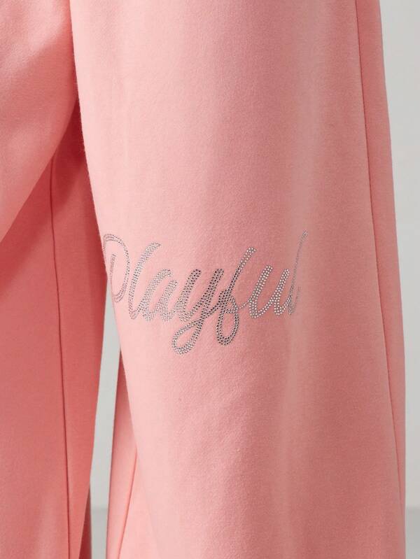 Missguided X Playboy Wide Leg Sweatpants With Rhinestone Text