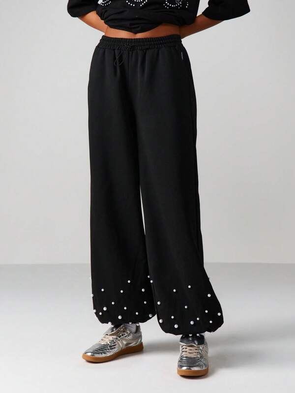 Missguided X Playboy Wide Leg Sweatpants With Rhinestone Text