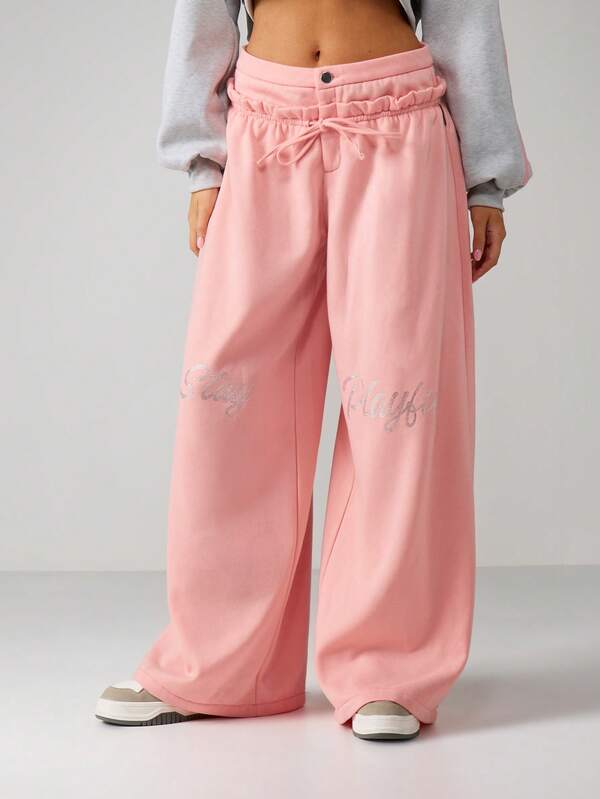 Missguided x Playboy Wide Leg Sweatpants With Rhinestone Text