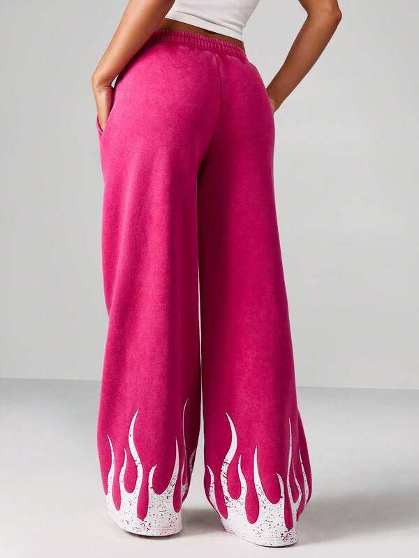 Missguided X Playboy Wide Leg Sweatpants With White Flame Print Design