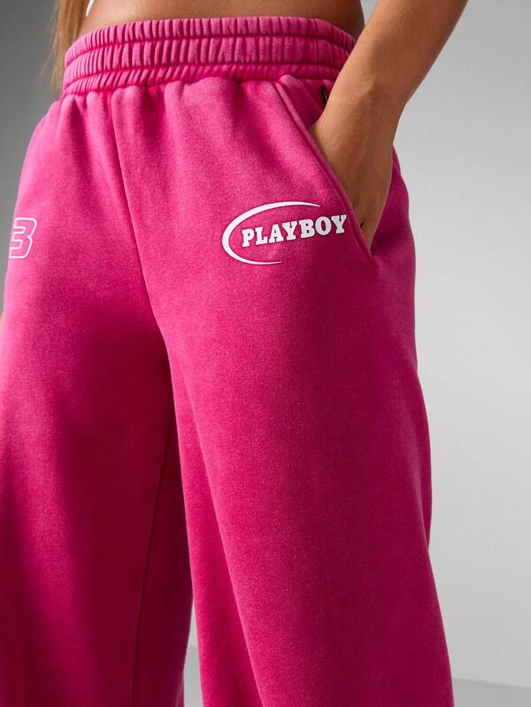 Missguided X Playboy Wide Leg Sweatpants With White Flame Print Design