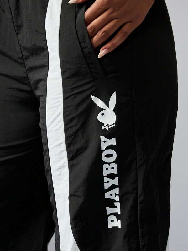 Missguided X Playboy Wide Leg Track Pants With Contrast Panel Design