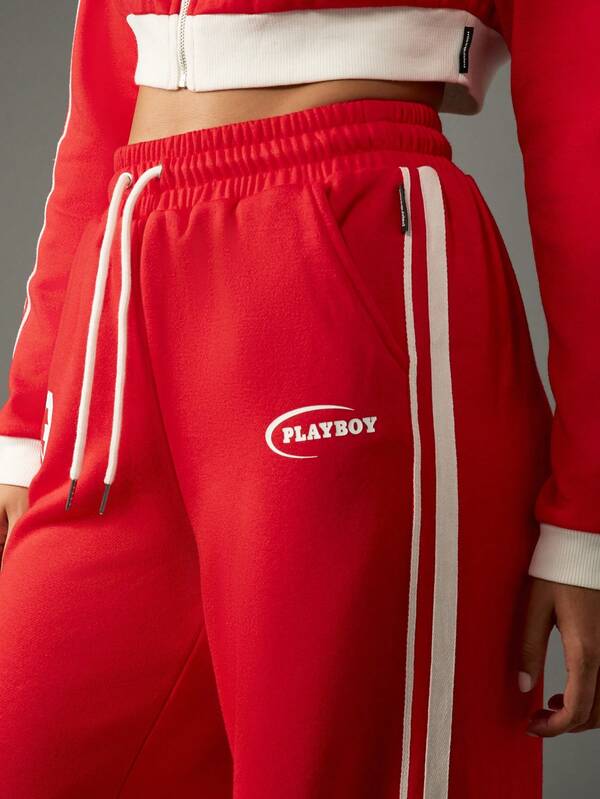 Missguided X Playboy Wide Leg Track Pants With Contrast Stripes