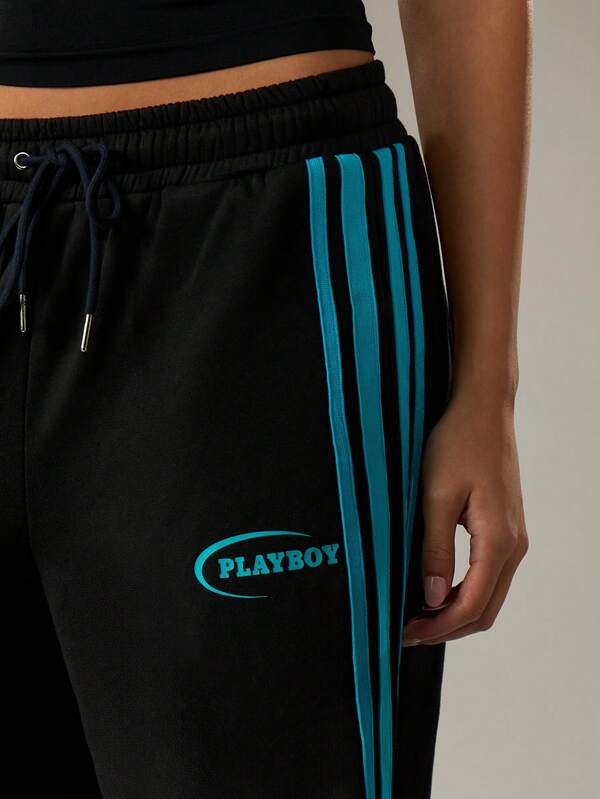 Missguided X Playboy Wide Leg Track Pants With Side Stripes And Drawstring