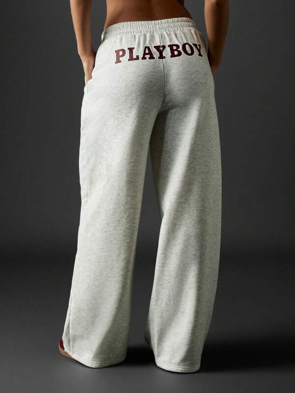 Missguided X Playboy Wide Leg Varsity Sweatpants With Graphic Print