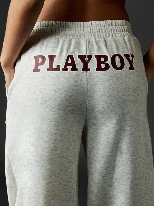 Missguided X Playboy Wide Leg Varsity Sweatpants With Graphic Print