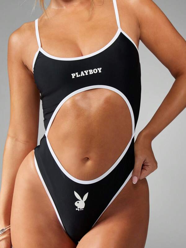 Missguided X Playboy Women High Cut Monokini Swimsuit With Cutout
