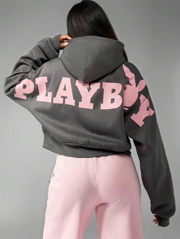 Missguided x Playboy Women Sweatshirts Retro Bunny Cropped Zip-Up Hoodie