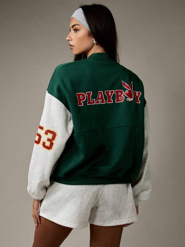 Missguided X Playboy Women Vintage Style Varsity Letter Bomber Jacket