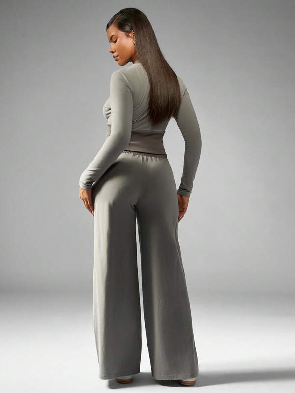 Missguided X Playboy Zip Front Crop Top With Wide Leg Pants