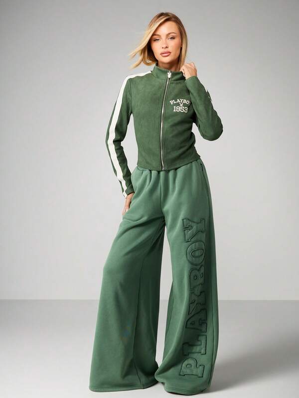Missguided X Playboy Zip Front Track Jacket With Side Stripes