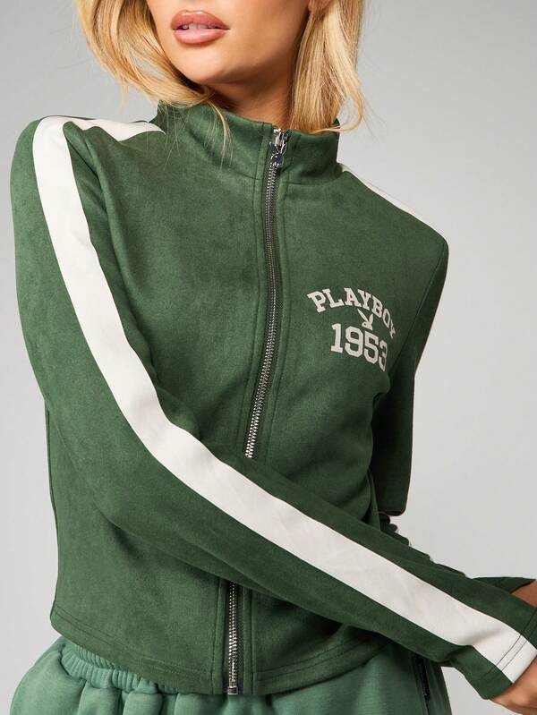 Missguided X Playboy Zip Front Track Jacket With Side Stripes