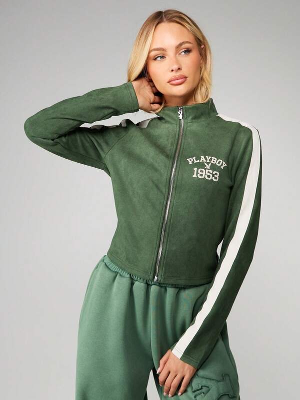 Missguided x Playboy Zip Front Track Jacket With Side Stripes