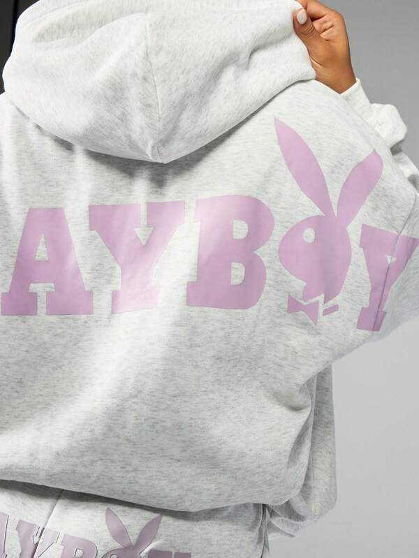 Missguided X Playboy Zip Up Hooded Sweatshirt With Bunny Logo