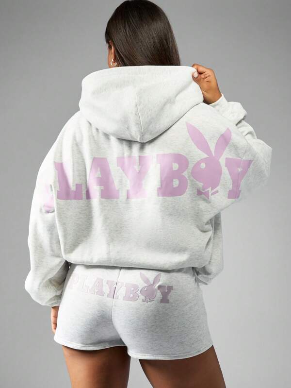 Missguided x Playboy Zip Up Hooded Sweatshirt With Bunny Logo