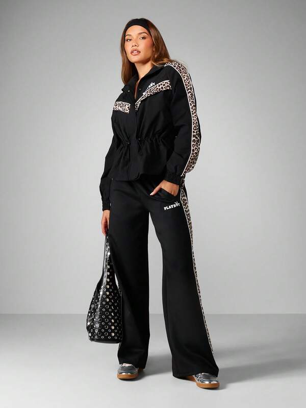 Missguided X Playboy Zip Up Jacket With Leopard Print Panels