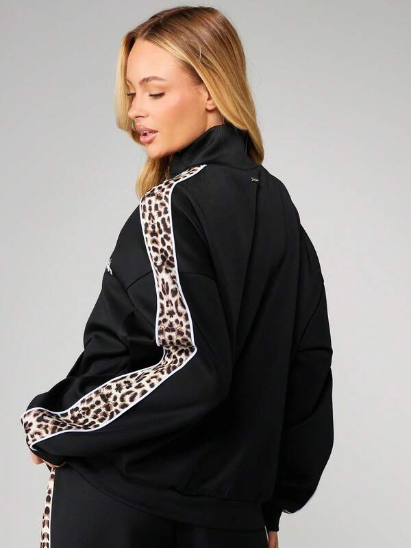 Missguided X Playboy Zip Up Sweatshirt With Leopard Print Panels