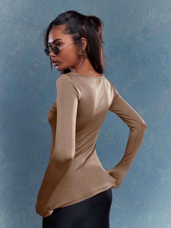 MISSGUIDED Y2K Futuristic Fitted Boat Neck Long Sleeves T-Shirt