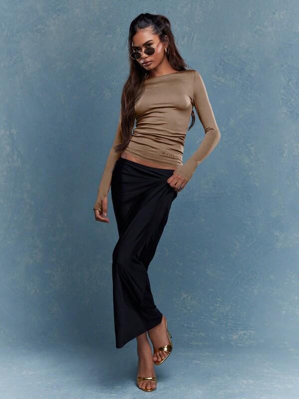 MISSGUIDED Y2K Futuristic Fitted Boat Neck Long Sleeves T-Shirt
