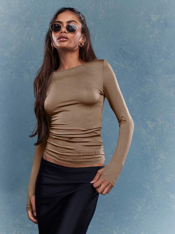 MISSGUIDED Y2K Futuristic Fitted Boat Neck Long Sleeves T-Shirt