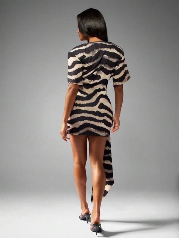 MISSGUIDED Zebra Print Mini Dress With Draped Side Belt