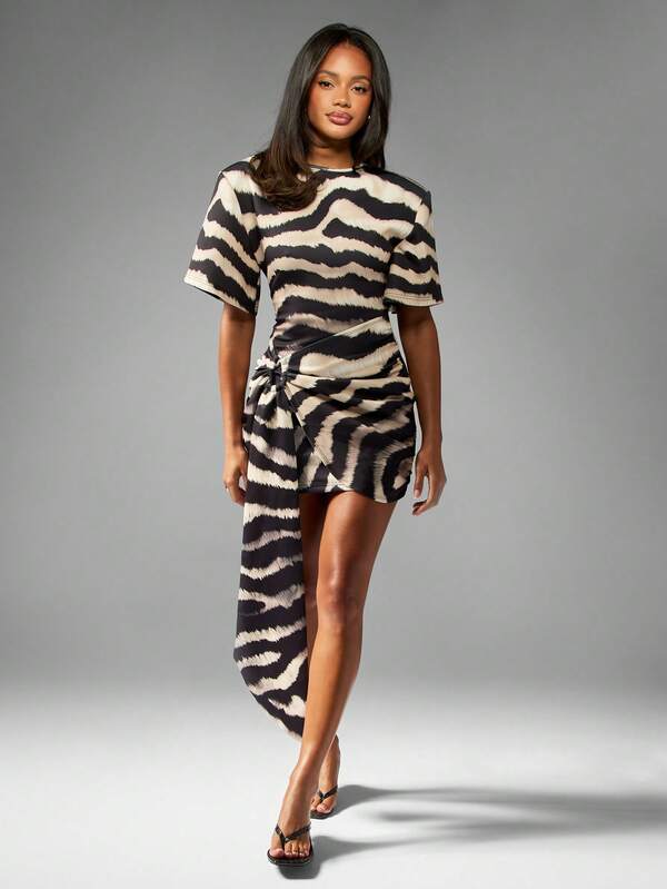 MISSGUIDED Zebra Print Mini Dress With Draped Side Belt
