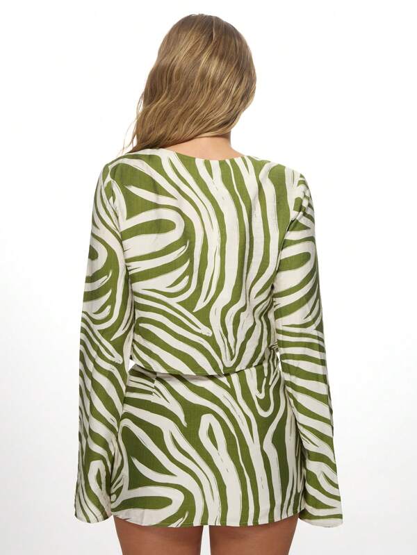 MISSGUIDED Zebra Print Two-Piece Set With Long Sleeve Crop Top And Skirt