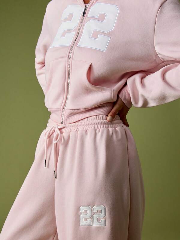 MISSGUIDED Zip Through Hooded Sweatshirt With Number Applique