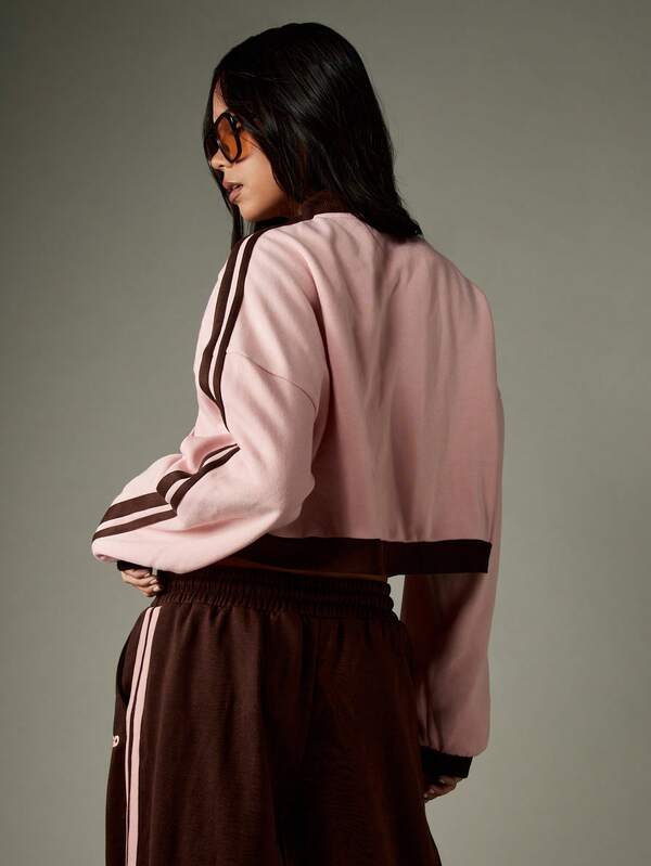 MISSGUIDED Zip Through Sweatshirt With Contrast Stripes