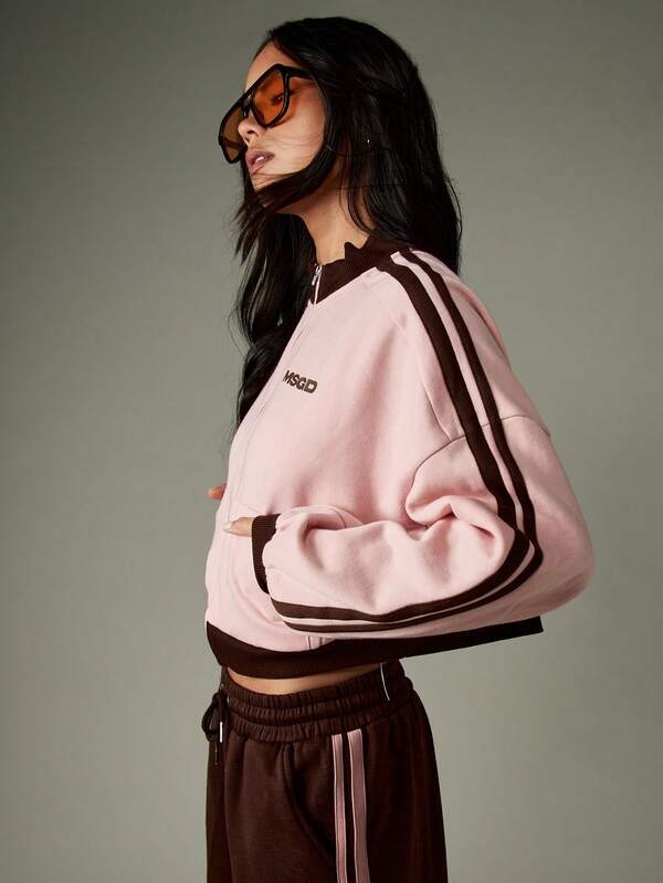 MISSGUIDED Zip Through Sweatshirt With Contrast Stripes