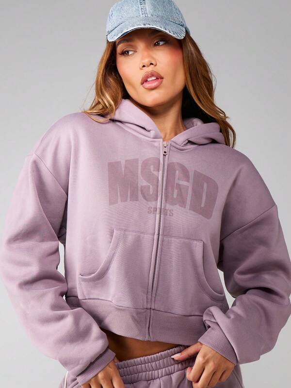 MISSGUIDED Zip Up Hooded Graphic Sweatshirt With Drawstring