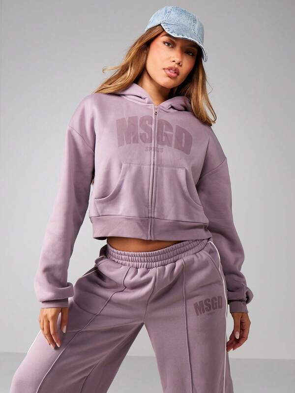 MISSGUIDED Zip Up Hooded Graphic Sweatshirt With Drawstring